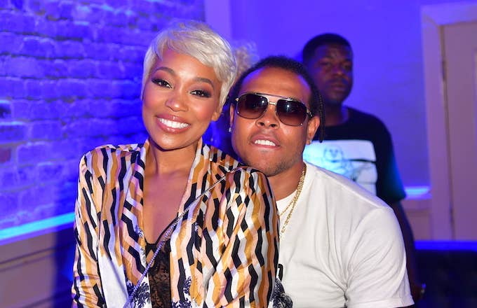 Singer Monica and Shannon Brown attend the &#x27;Shades of Black weekend Climax&#x27; Party.