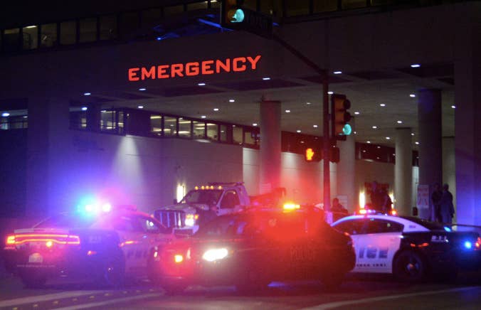 Dallas Police cars in front of the Baylor University medical center