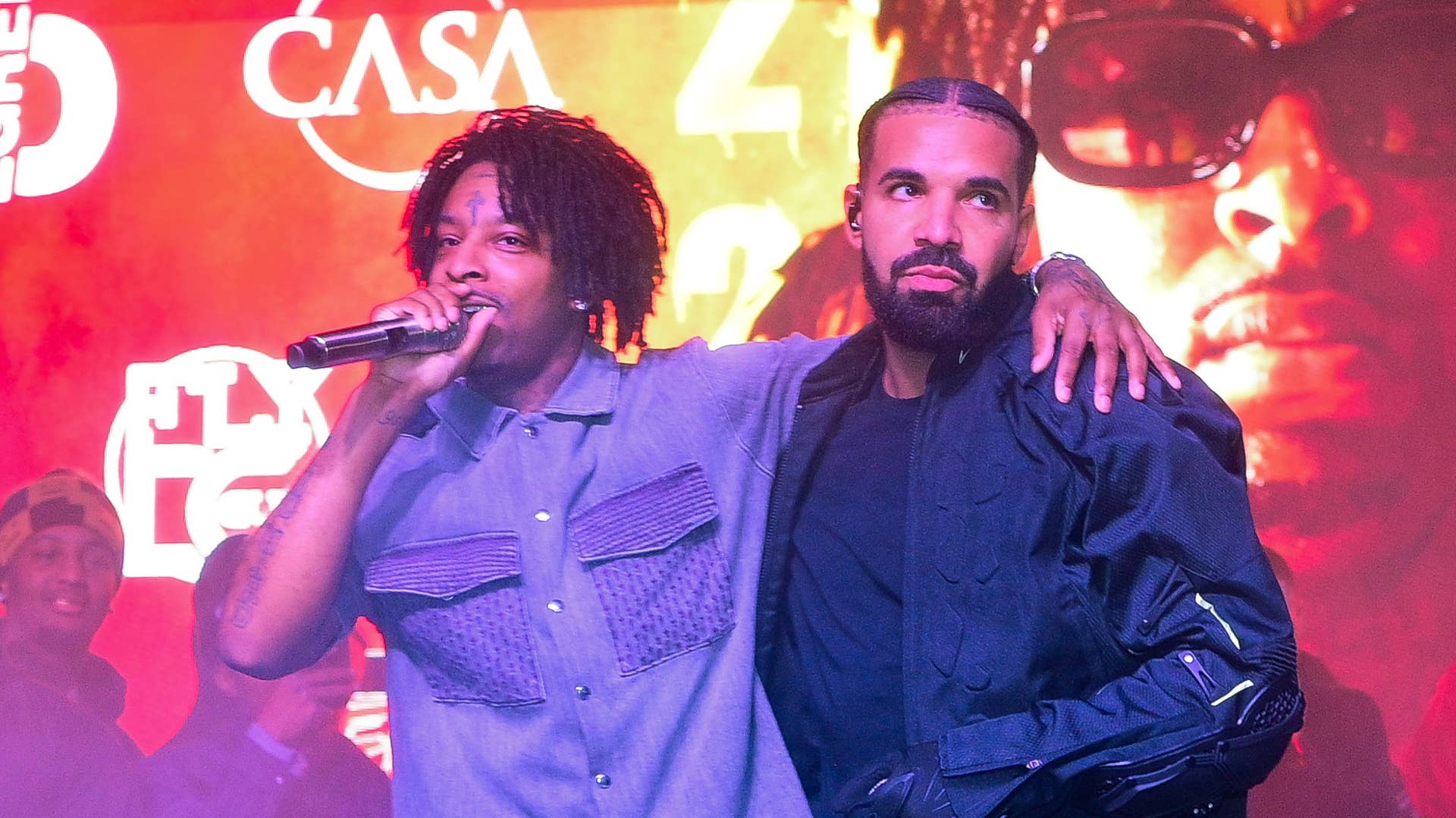 21 Savage and Drake Onstage During Wicked (Spelhouse Homecoming Concert).