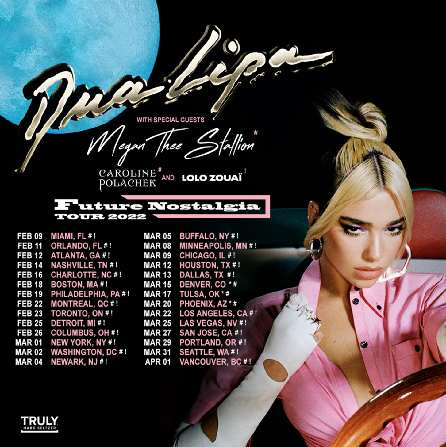 Dua Lipa&#x27;s flyer for her upcoming tour is shown