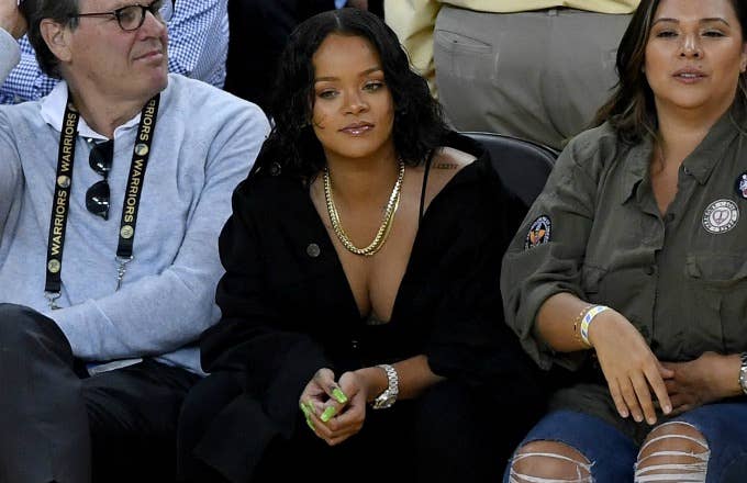 Rihanna attends Game 1 of the 2017 NBA Finals.