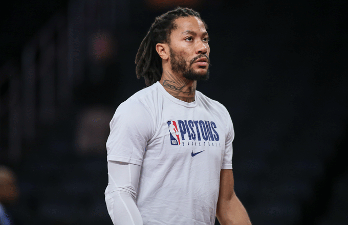 Derrick Rose warms up before a game.
