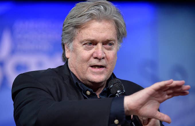 Steve Bannon makes remarks during a discussion at the Conservative Political Action Conference