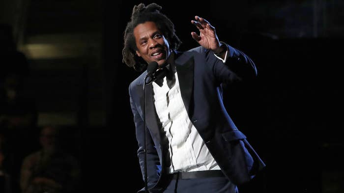 Jay-Z speaking onstage at 36th Annual Rock and Roll Hall of Fame