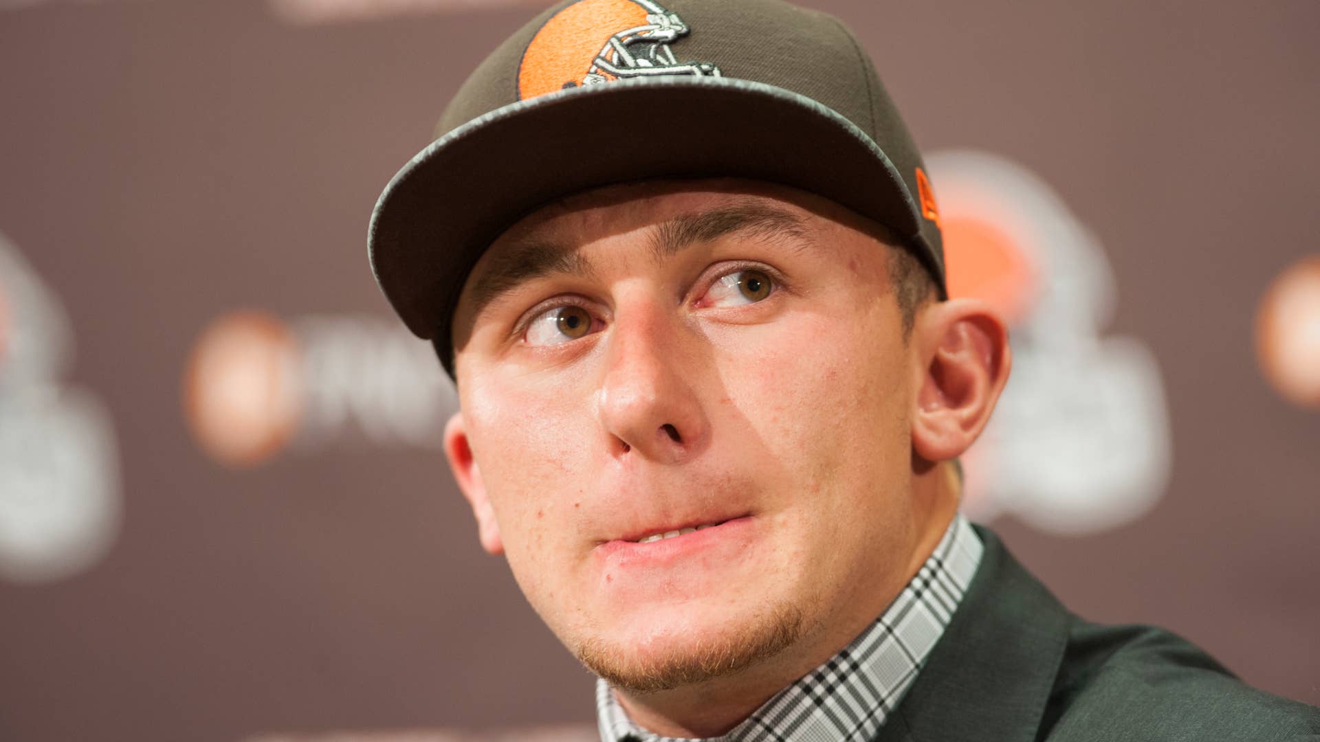 Johnny Manziel answers questions during press conference at Browns training facility.