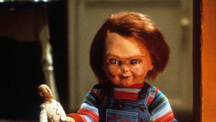 Chucky with doll in a scene from the film &#x27;Child&#x27;s Play&#x27;, 1988