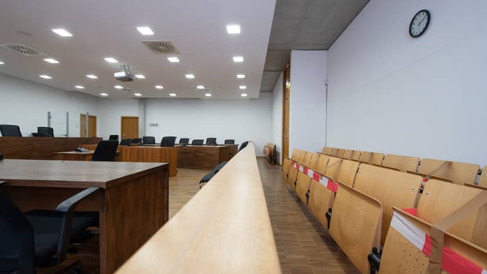 Empty courtroom at the Justice Center.