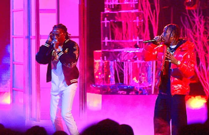 Young Thug, Quavo and Travis Scott perform at the BET Hip Hop Awards 2016