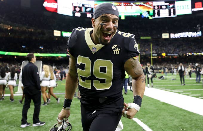 Kurt Coleman of the New Orleans Saints reacts after his teams win over the Philadelphia Eagles