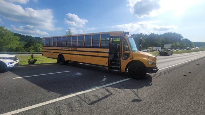 stolen bus pictured on highway