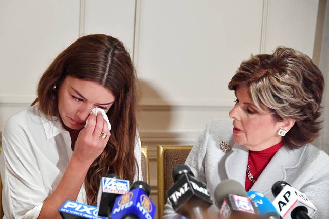 Mimi Haleyi shares story during press conference with Gloria Allred