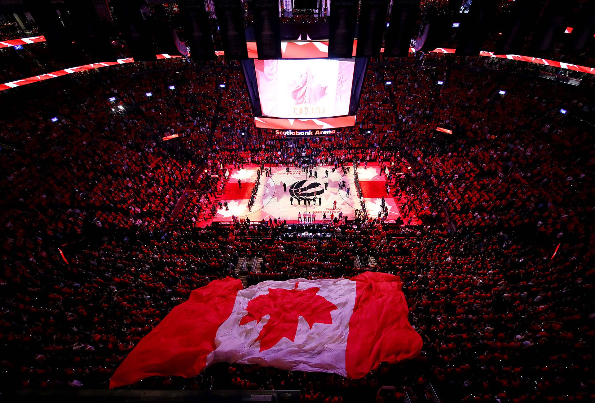 A general view during the Canadian national anthem prior to Game Five