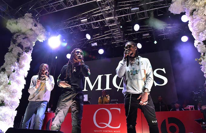 Recording artists Quavo, Takeoff, and Offset of music group Migos
