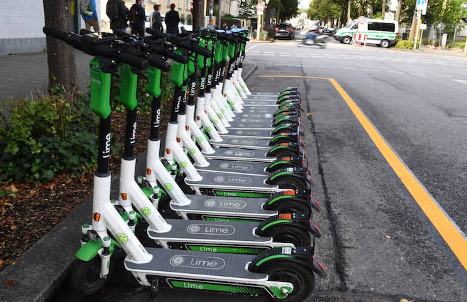 E scooters are located near the Oktoberfest.