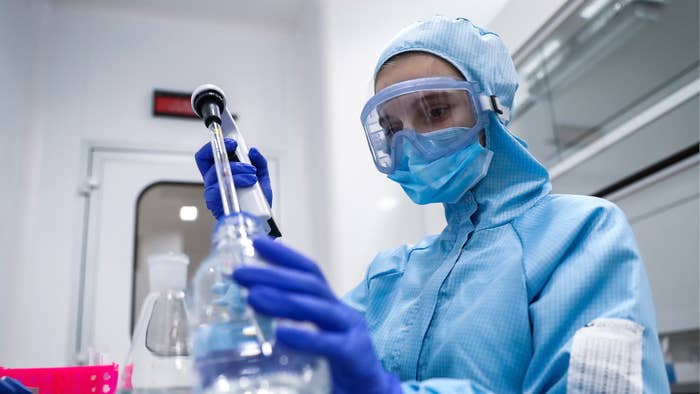 A worker in a lab at Nearmedic Pharma&#x27;s integrated