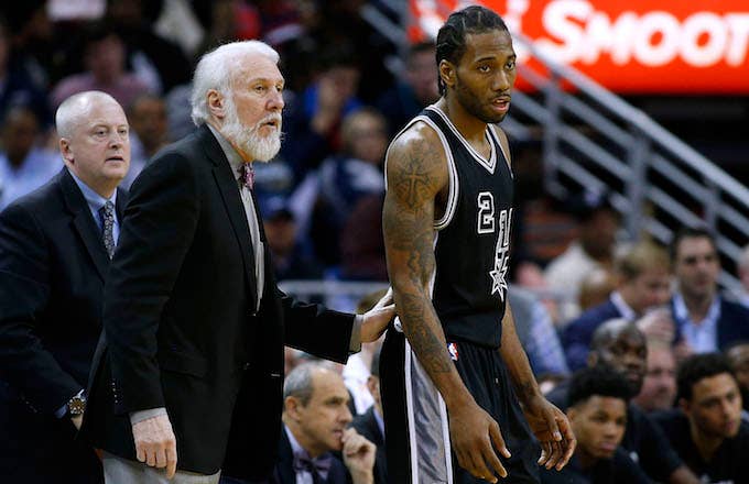 Gregg Popovich and Kawhi Leonard in happier times.