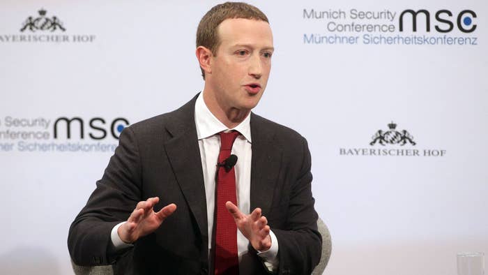 Mark Zuckerberg speaks at the 2020 Munich Security Conference