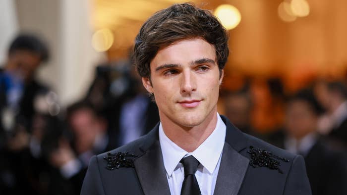 Jacob Elordi is pictured wearing a suit at an event