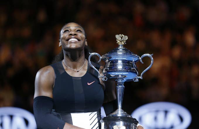 Serena Williams celebrates her win at the 2017 Australian Open.