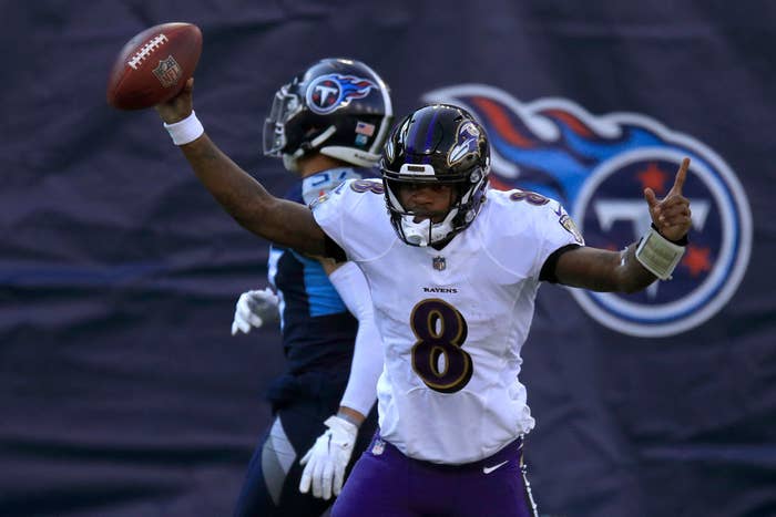 Lamar Jackson TD Celebration Titans Ravens 2021