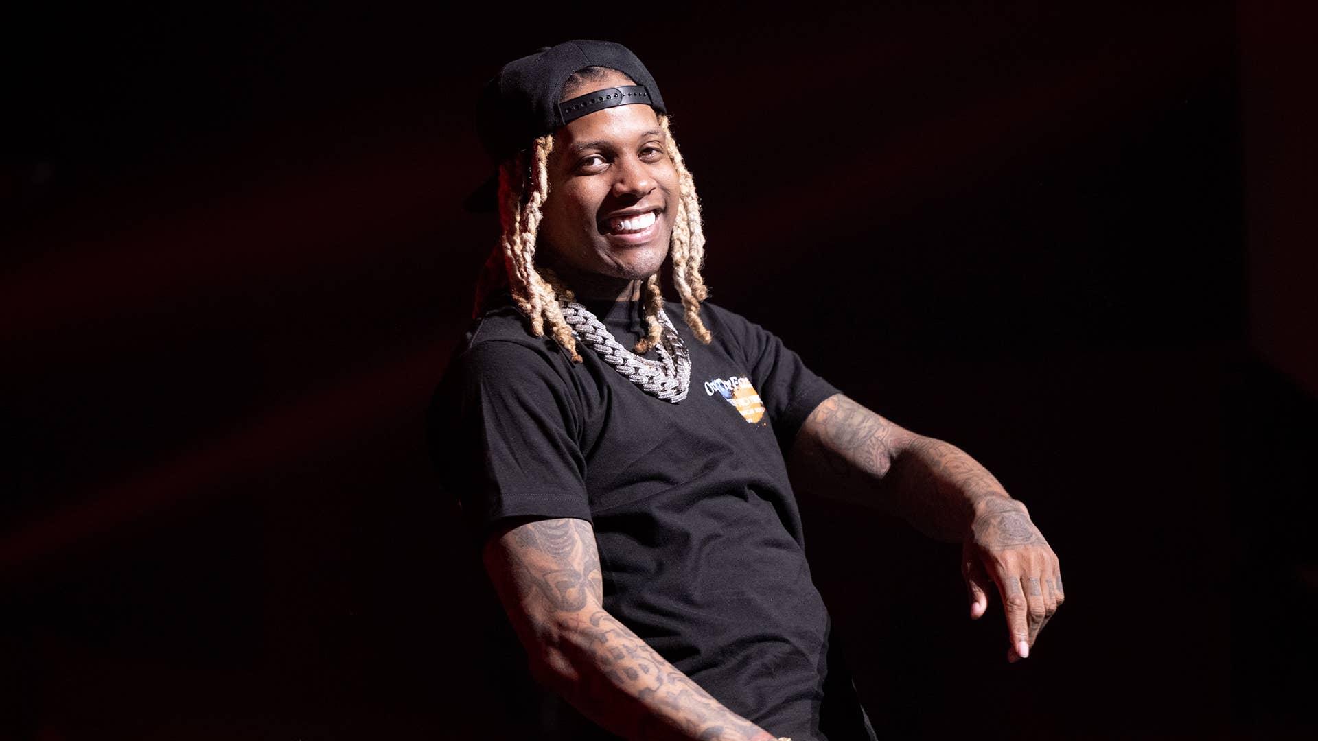 Rapper Lil Durk performs onstage during the '7220' Tour at YouTube Theater