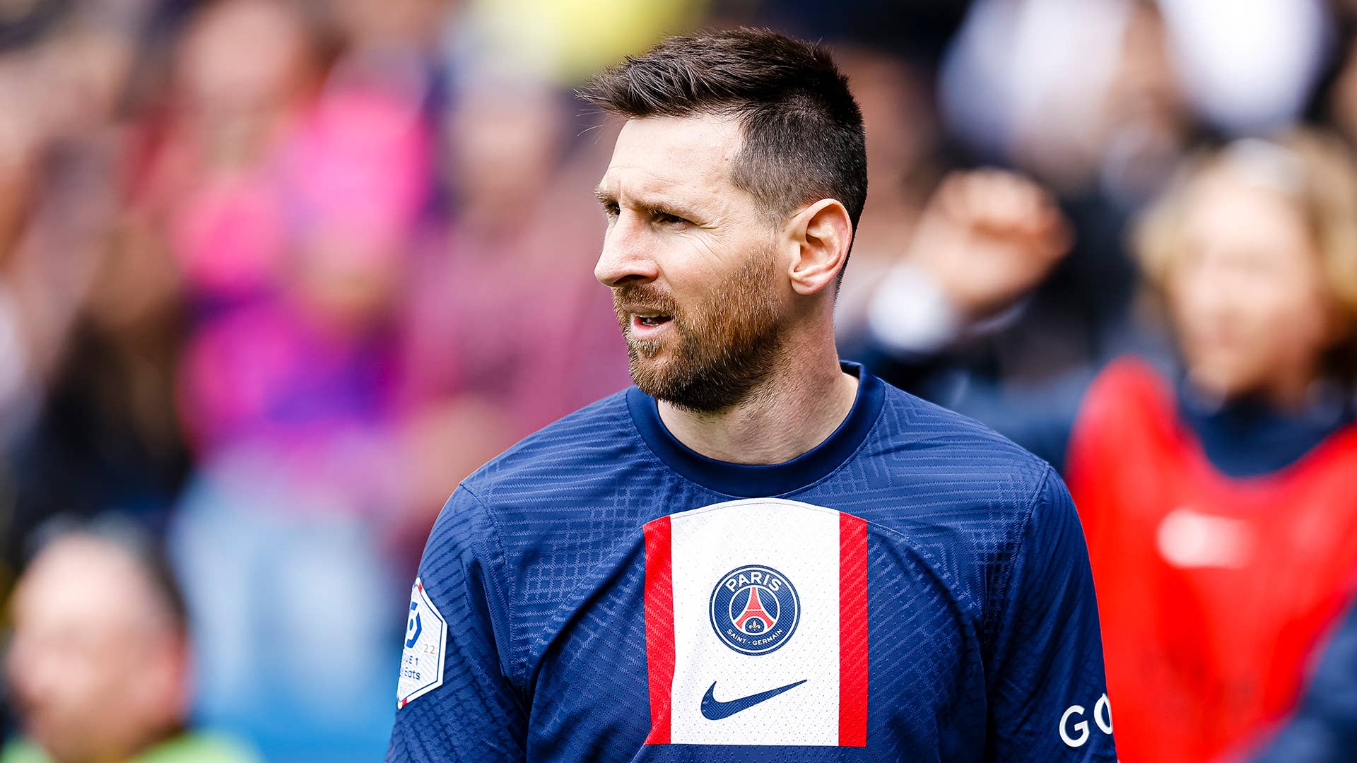 Lionel Messi of Paris Saint Germain walks in the field