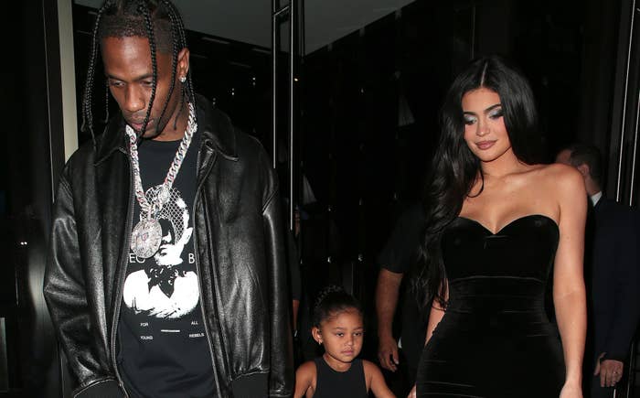 Travis Scott, Kylie Jenner, and daughter Stormi in London on August 4, 2022