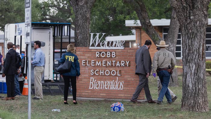 The scene of a school shooting in Texas is pictured