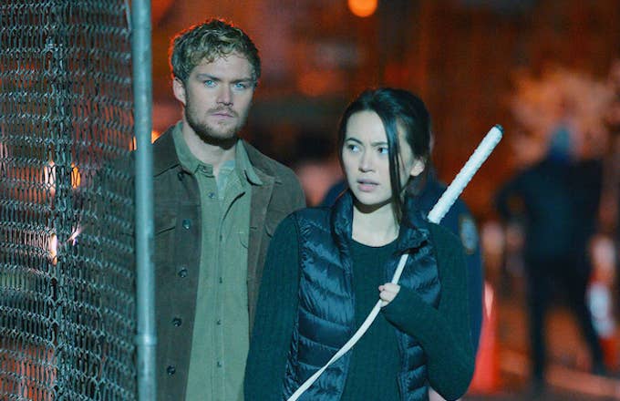 Jessica Henwick and Finn Jones on the set of 'Iron Fist'