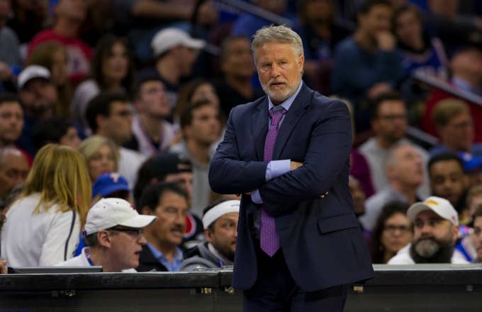 Head coach Brett Brown of the Philadelphia 76ers looks on