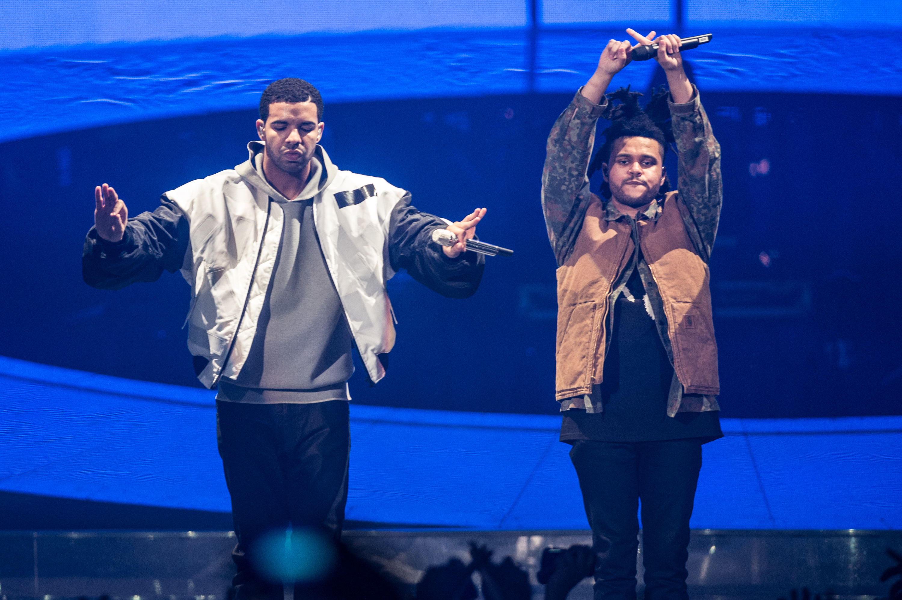 Drake and The Weeknd performing