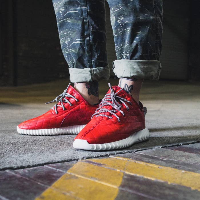Quilted Red Leather adidas Yeezy 350 Boost by The Shoe Surgeon (1)