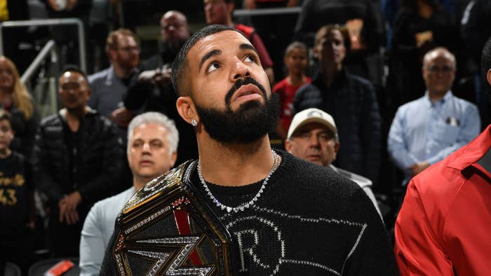 Rapper, Drake, attends a game between the Milwaukee Bucks and the Toronto Raptors