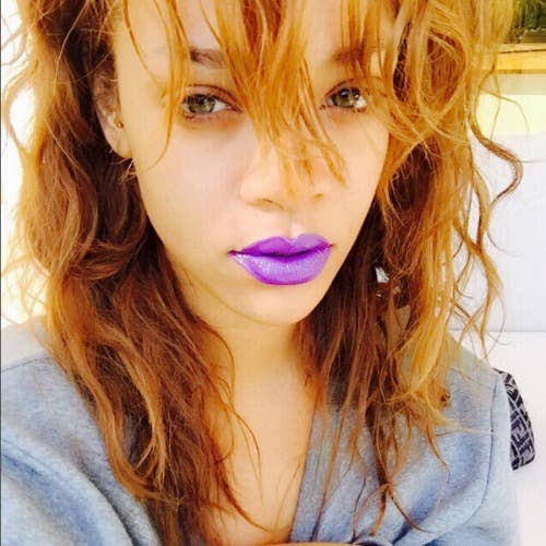 rihanna instagram selfie purple lips