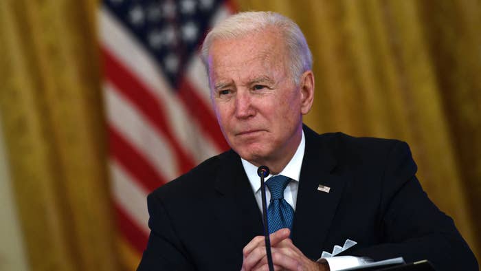 Joe Biden speaks as he meets with members of his administration.