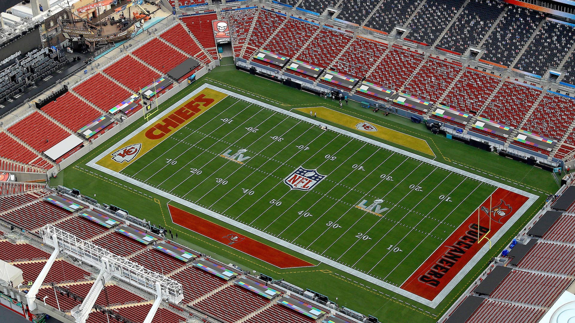 An aerial view of Raymond James Stadium ahead of Super Bowl LV