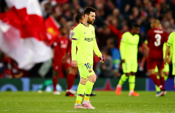 Lionel Messi looks dejected after the UEFA Champions League Semi Final