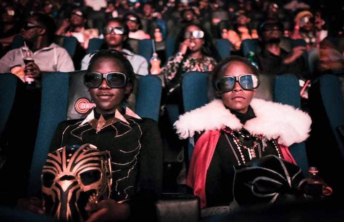 Girls watching &#x27;Black Panther&#x27;