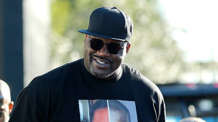Former basketball player Shaquille O'Neal arrives at Super Bowl LIV