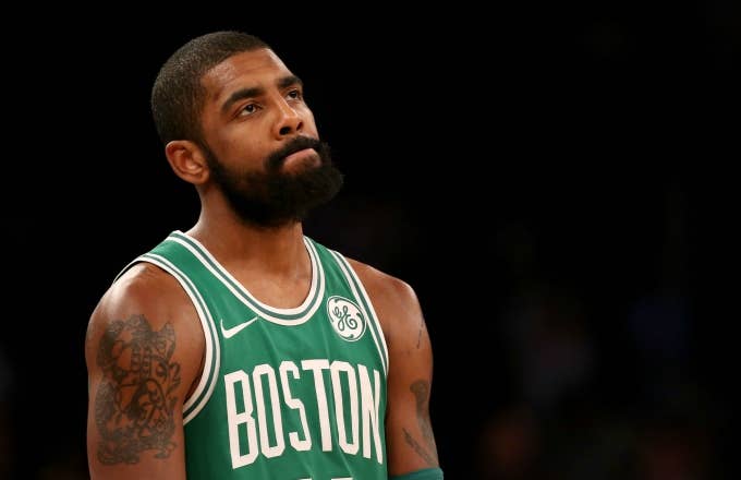 Kyrie Irving reacts to a call against the Knicks.