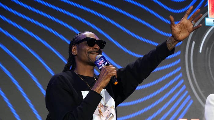 Snoop Dogg speaks during the Pepsi Super Bowl LVI Halftime Show Press Conference.