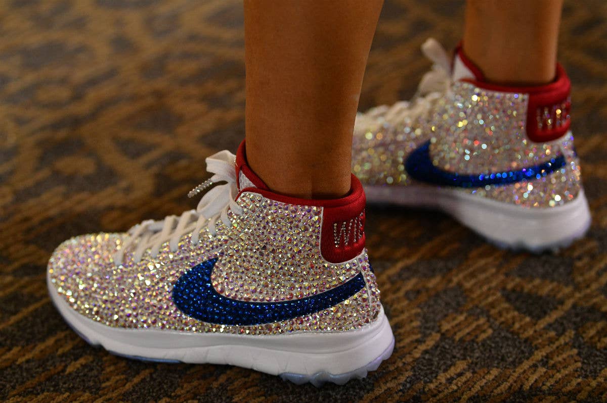 Michelle Wie Swarovski Crystal Nike Blazer Golf Shoes On Foot