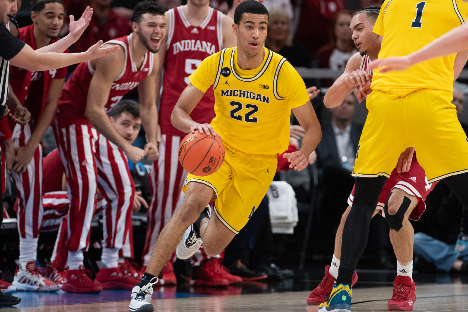 Caleb Houstan on the court playing for the Michigan Wolverines.