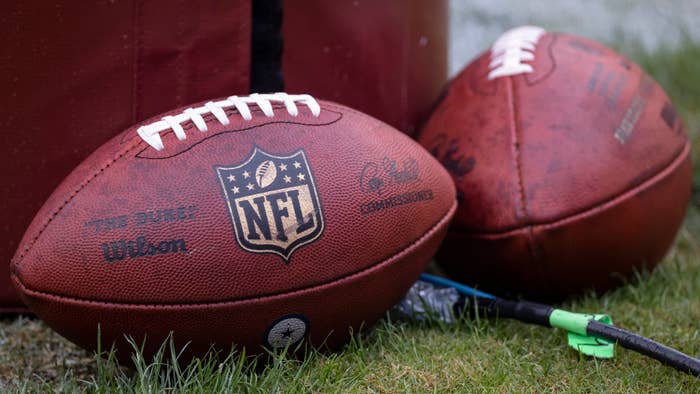A detailed view of official NFL footballs