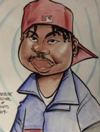 Picture of suspect&#x27;s caricature being pursued by Riverside Police Department.