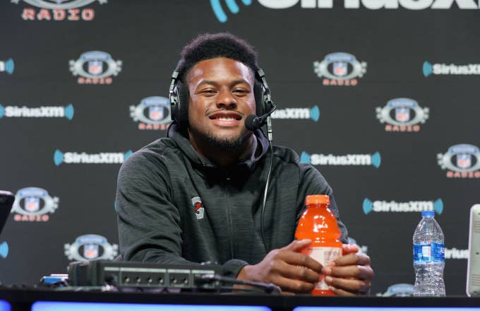 JuJu Smith Schuster attends SiriusXM at Super Bowl LIII Radio Row