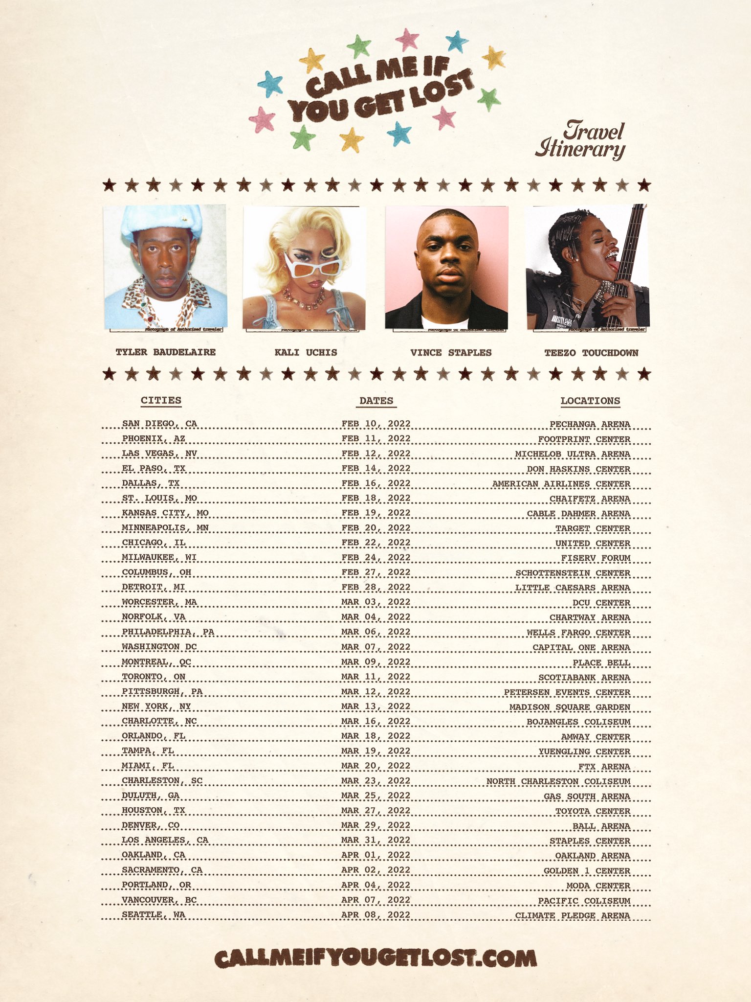 Tyler, the Creator&#x27;s tour flyer for his upcoming run is shown
