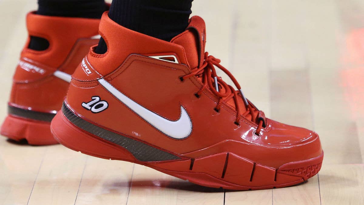DeMar DeRozan Nike Zoom Kobe 1 Proto Red PE Release Date On Foot