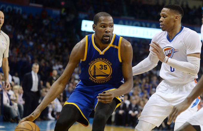 Kevin Durant and Russell Westbrook play against one another.