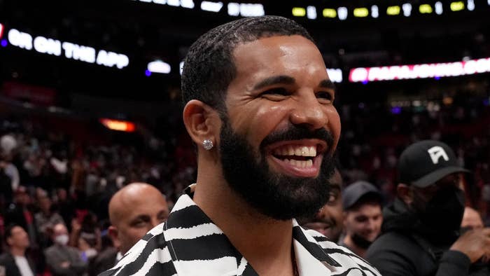 Drake reacts after attending the game between the Miami Heat and the Atlanta Hawks